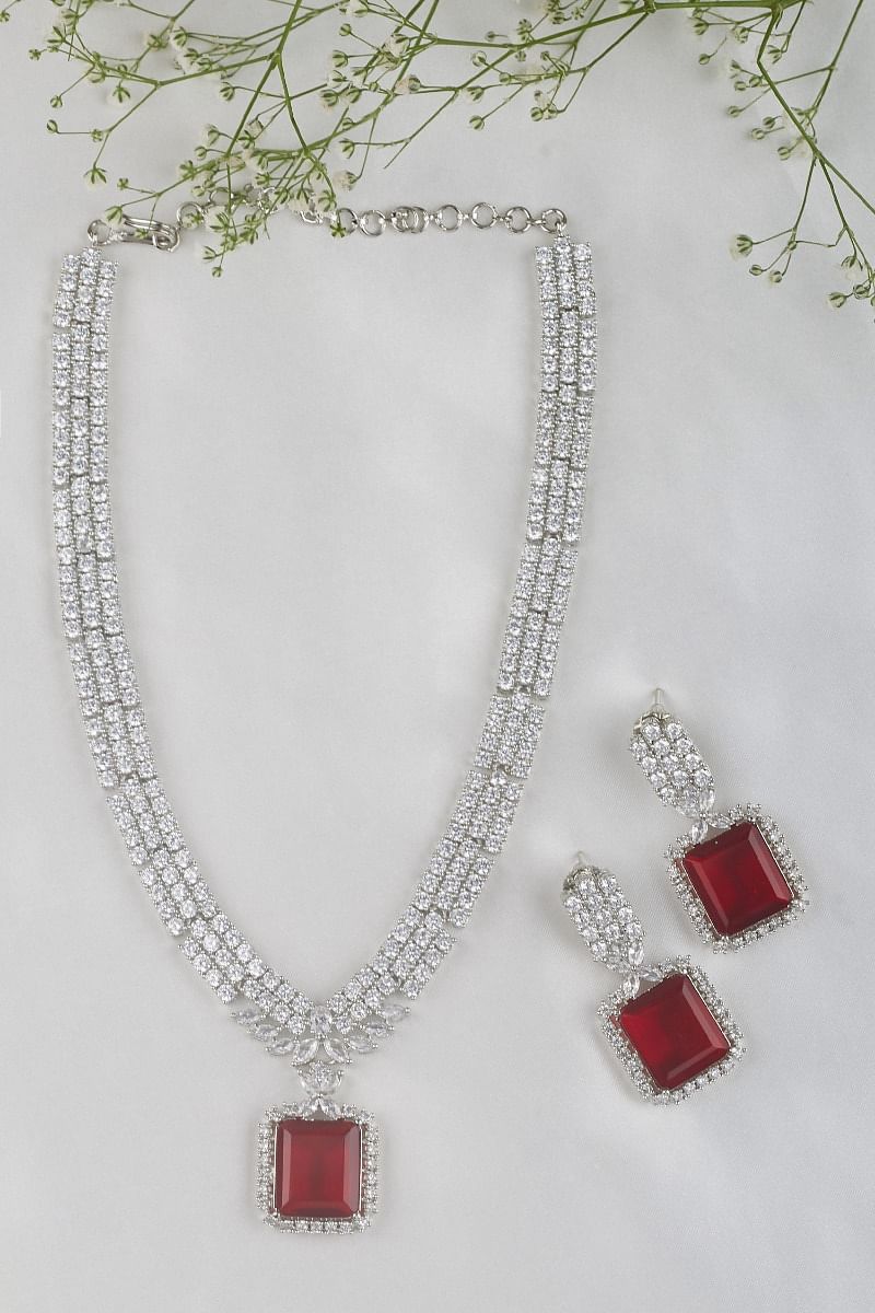 Diamond necklace with red stone sale