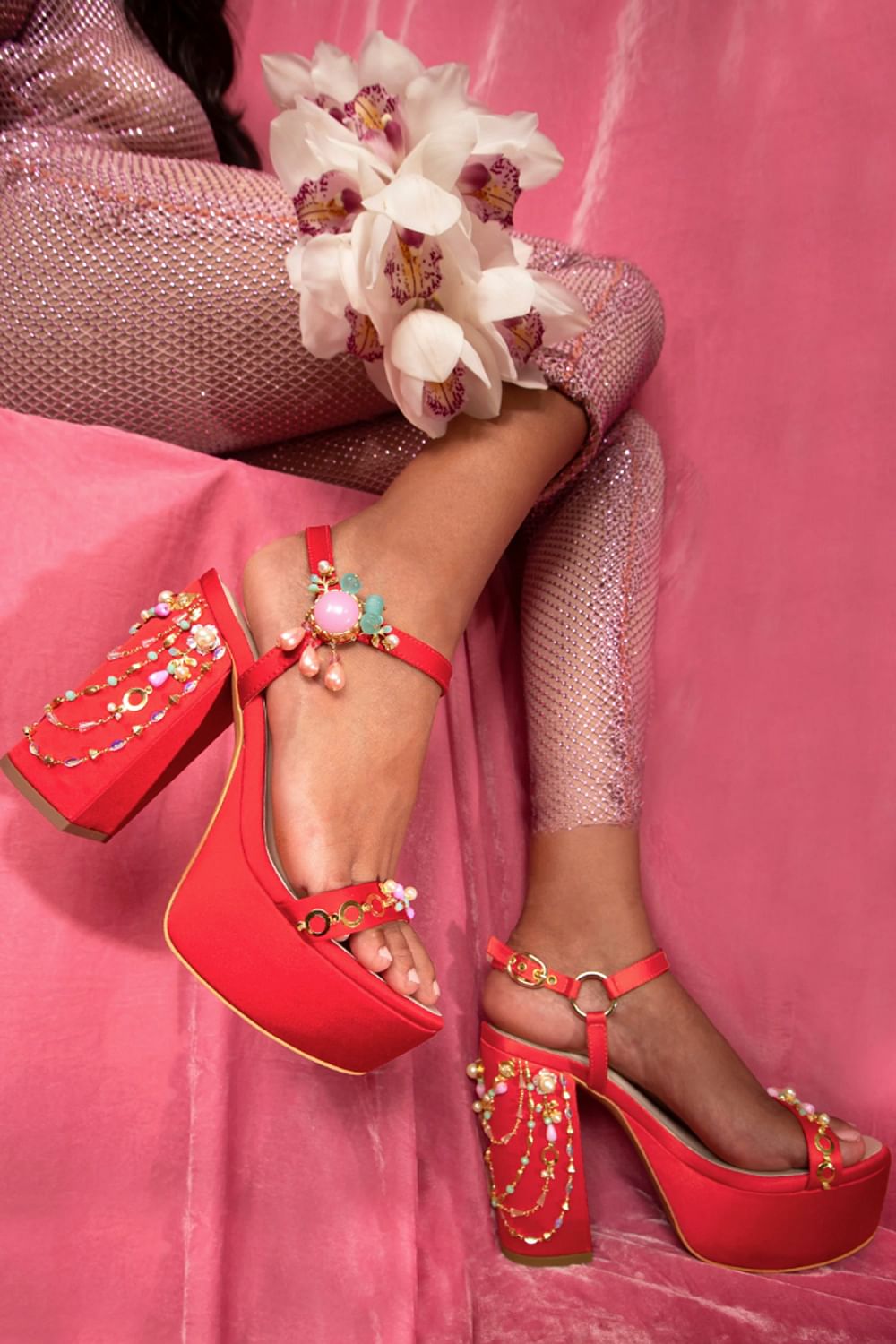 Pearl embellished hotsell block heels