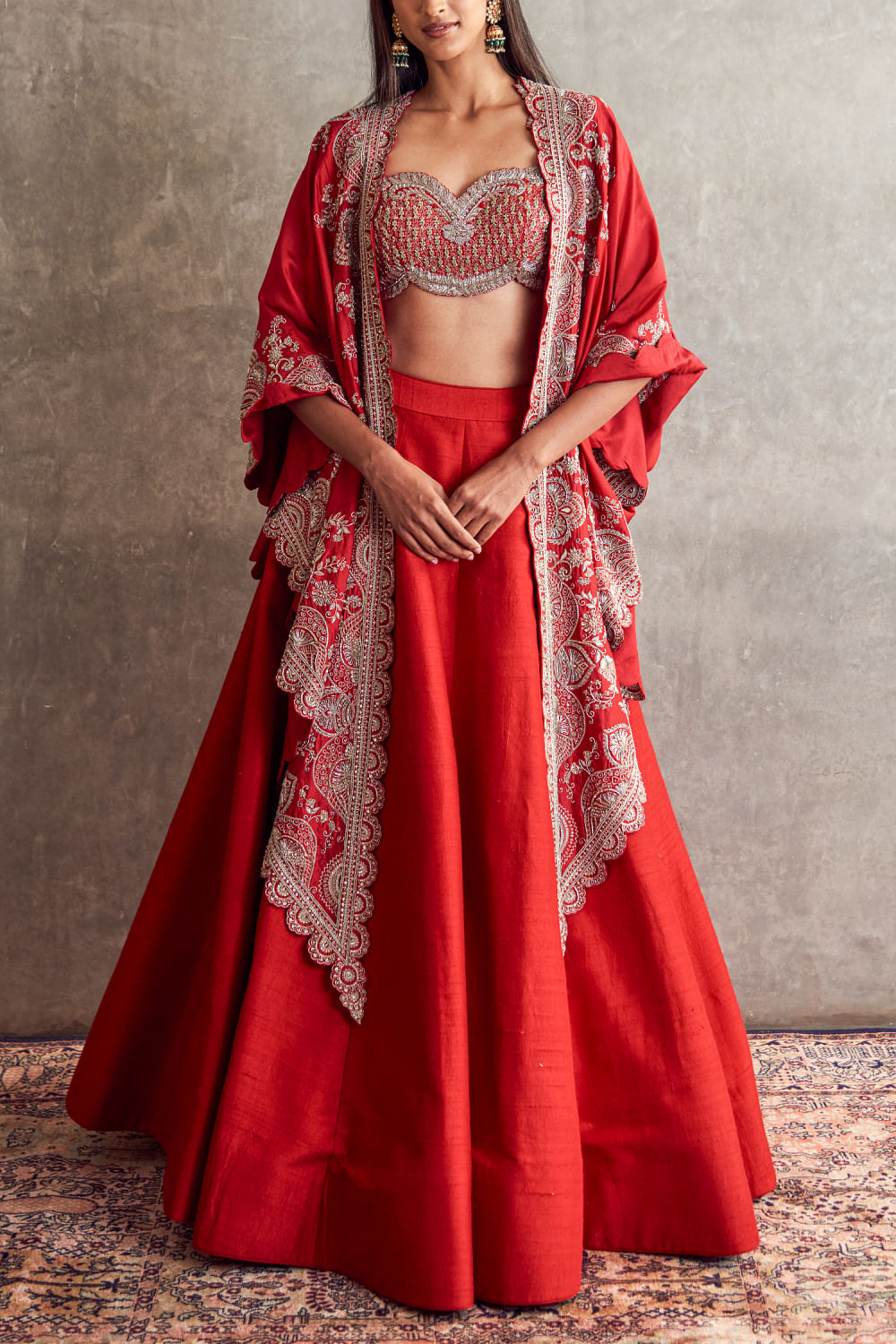 buy red zardozi embroidery cape and lehenga set by jayanti reddy jarsep23fe17 1