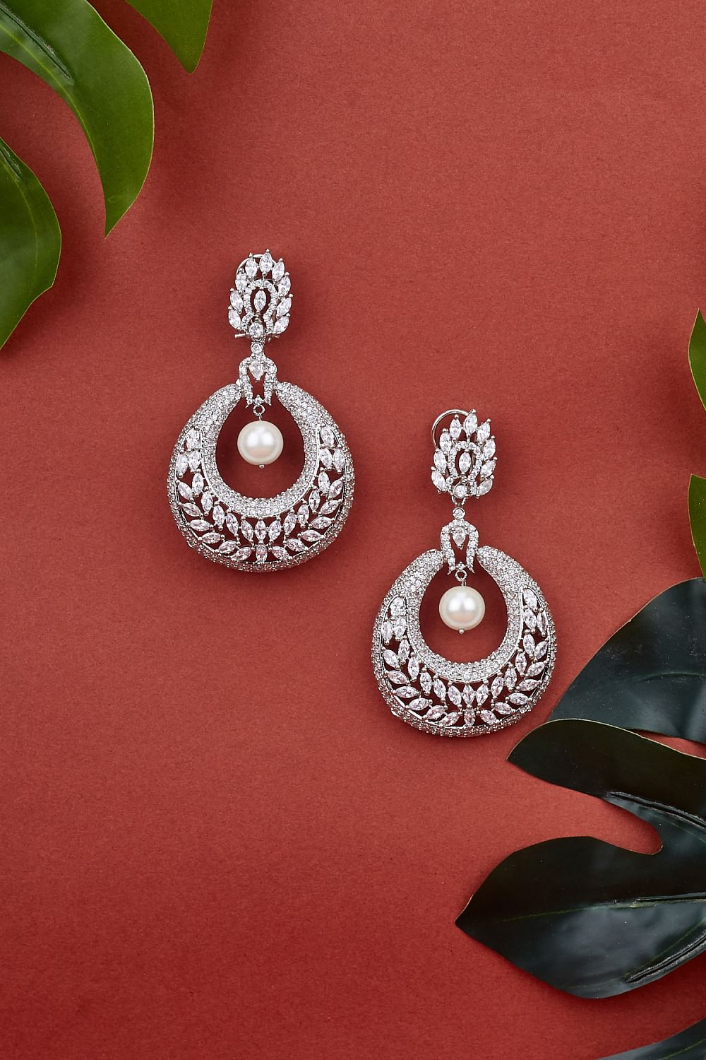 Silver cubic zirconia diamond danglers