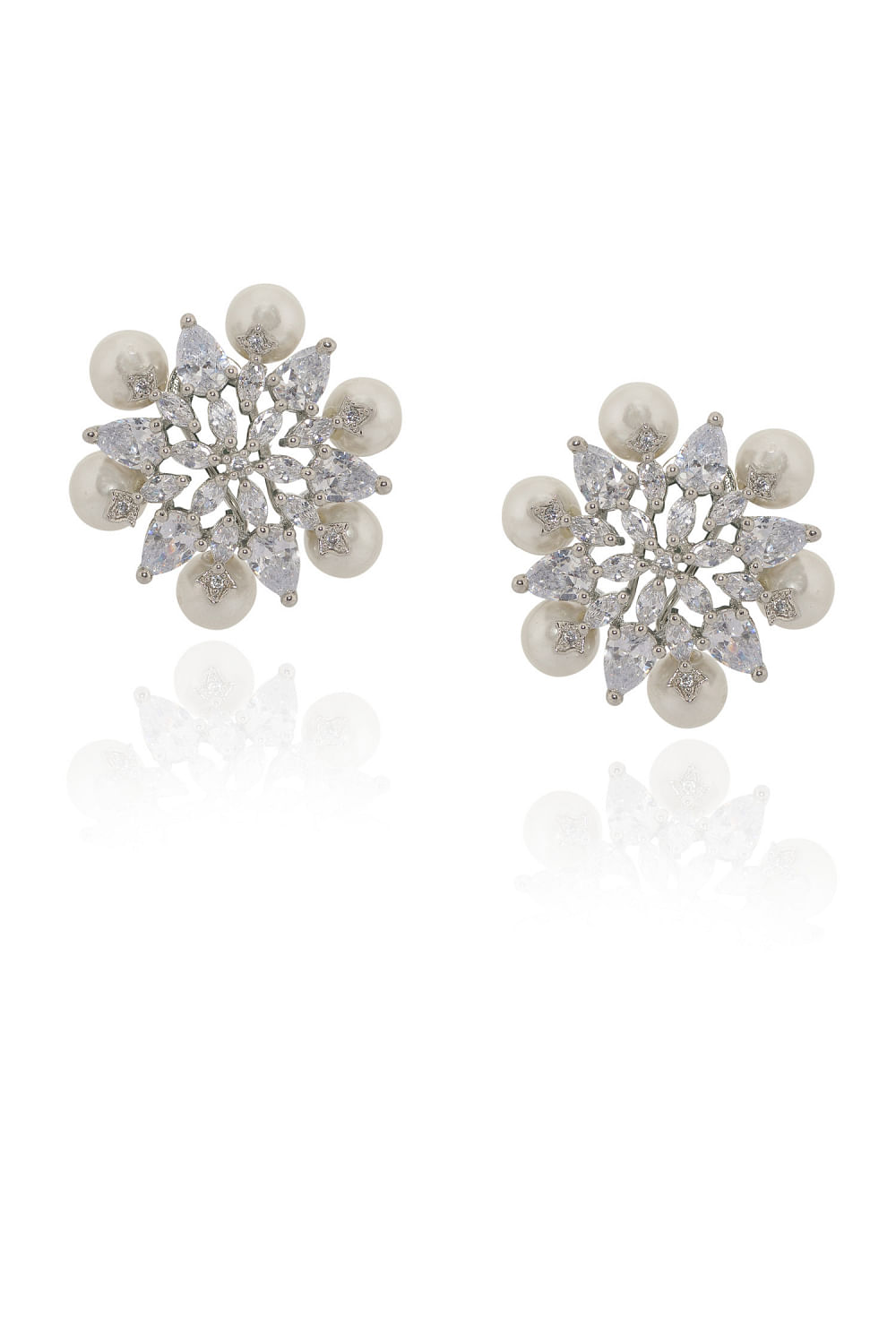 Buy Silver Plated Polki And Swarovski Crystals Faux Diamond Earrings by Do  Taara Online at Aza Fashions.