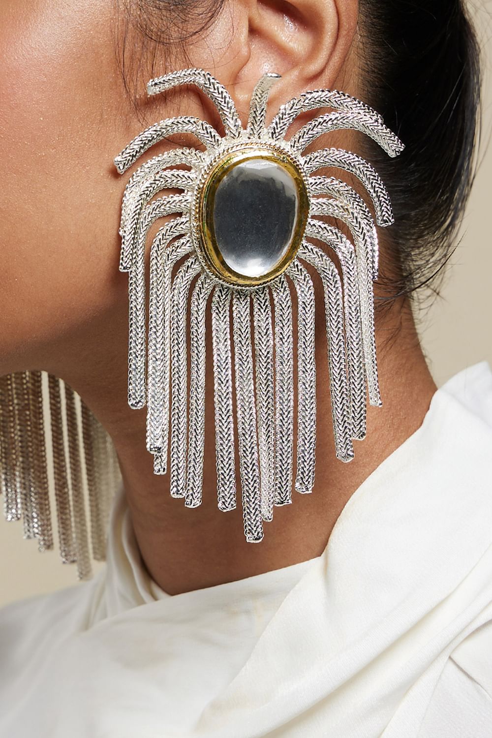 Silver store polki earrings