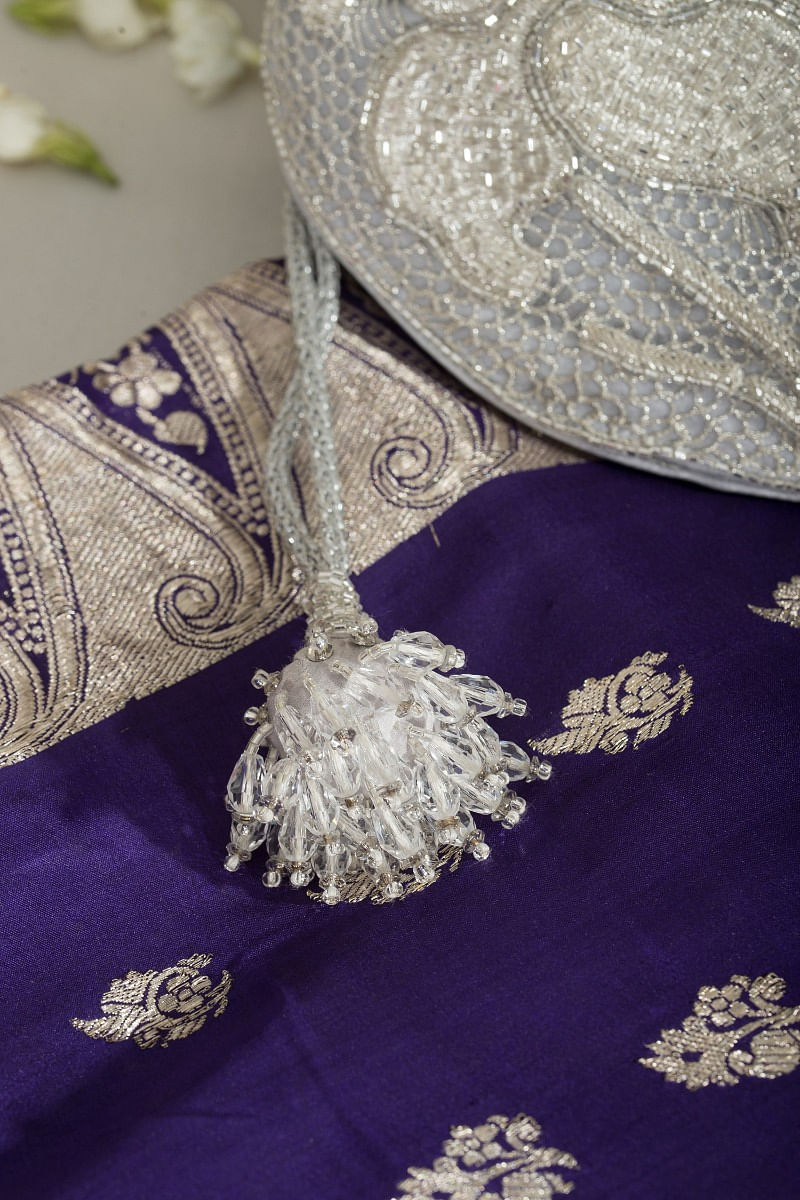 Velvet Zari Jaal Embroidered Potli Bag: Floral Design