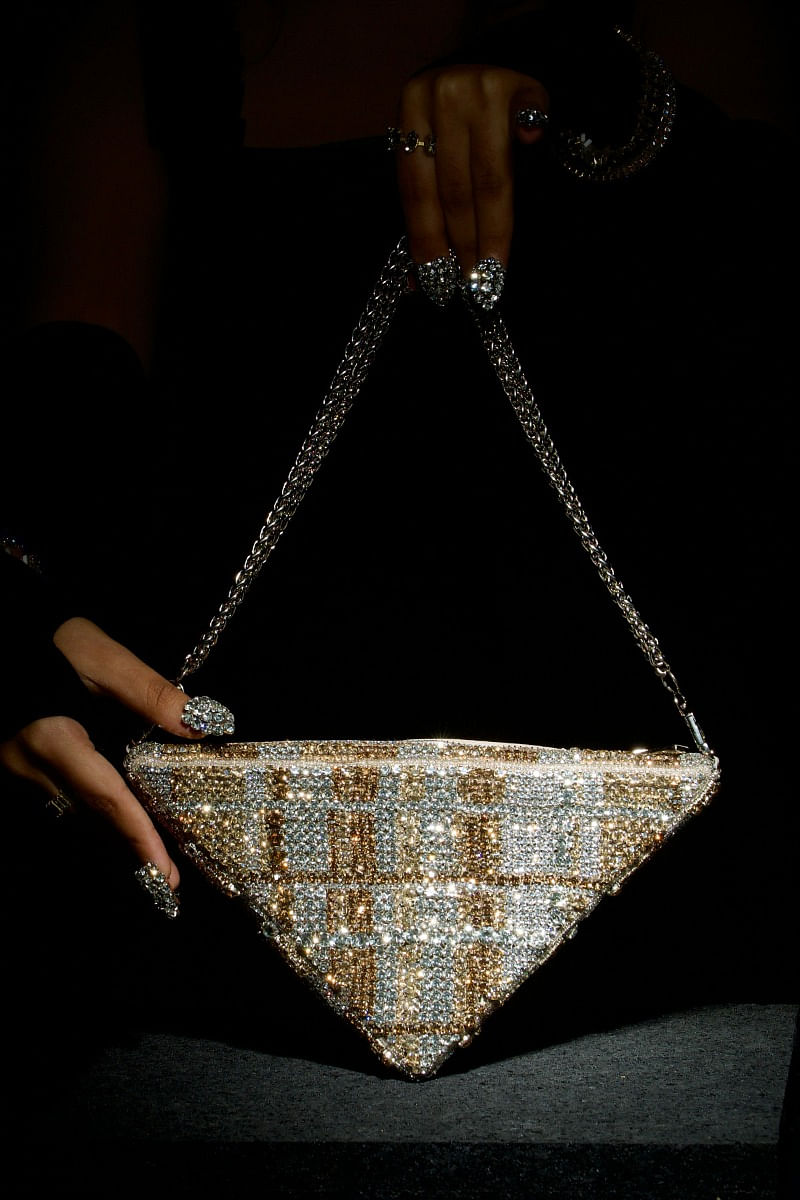Silver triangle rhinestone bag