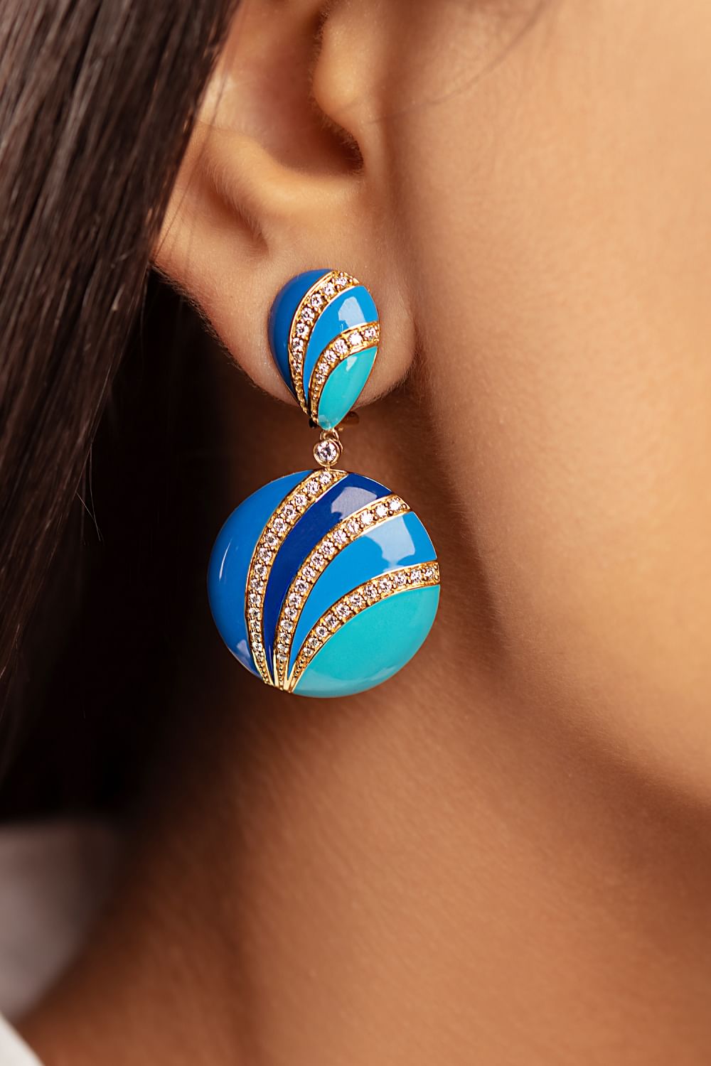 Buy Turquoise blue enamel and diamond earrings by KAJ Fine