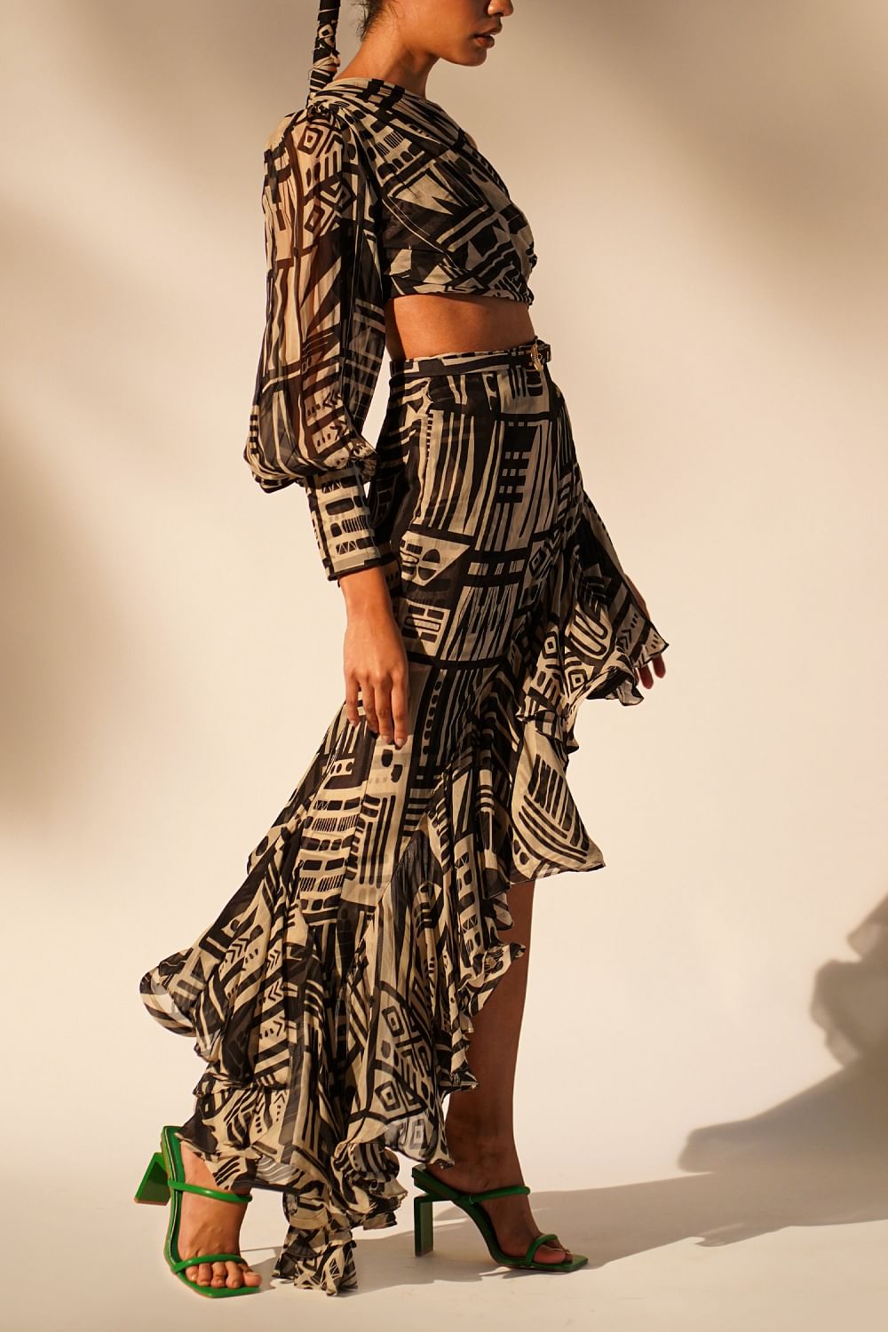 Black print outlet ruffle skirt