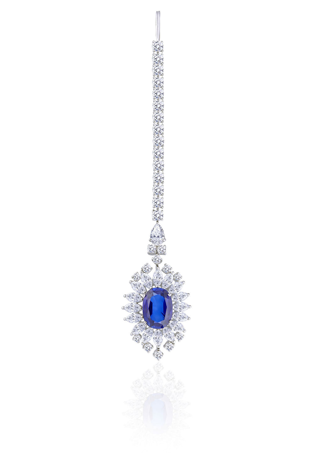Buy White and blue Swarovski maang tikka by Diosa Paris at Aashni
