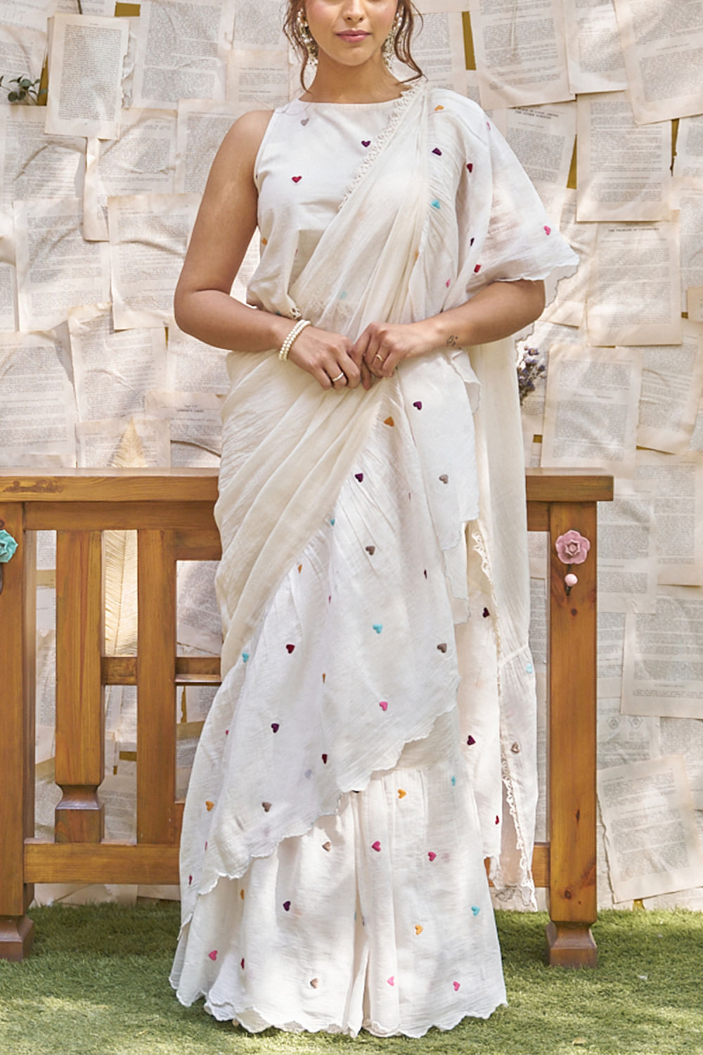 White Red Pure Embroidery Kota Cotton Saree – Paarijaatham.com