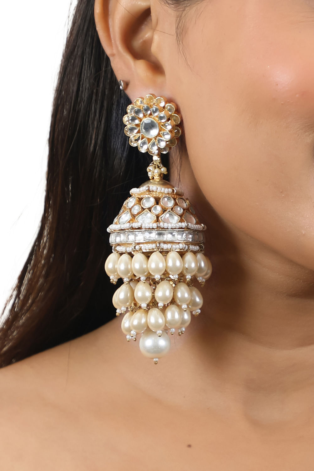 22k Gold Layered Chandbali Jhumka Earrings | Raj Jewels