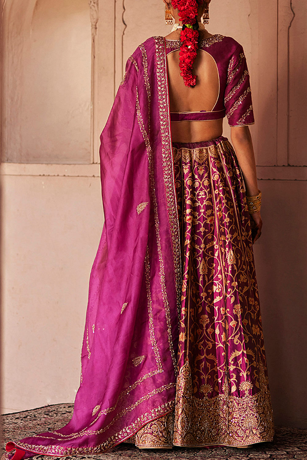 Fashion Today Hot Pink Banarasi Silk Woven Lehenga Choli LLCV114720