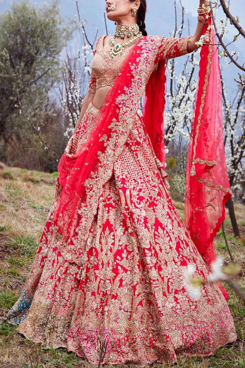 Buy Royal Red Embroidered Bridal Lehenga Set By Dolly J At Aashni