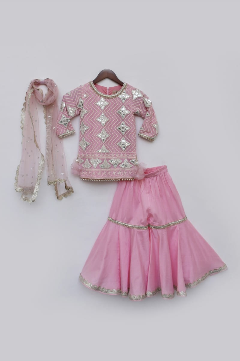 Pink embroidered sharara set designed by Fayon Kids by Preeti Jatia at  AASHNI+CO.