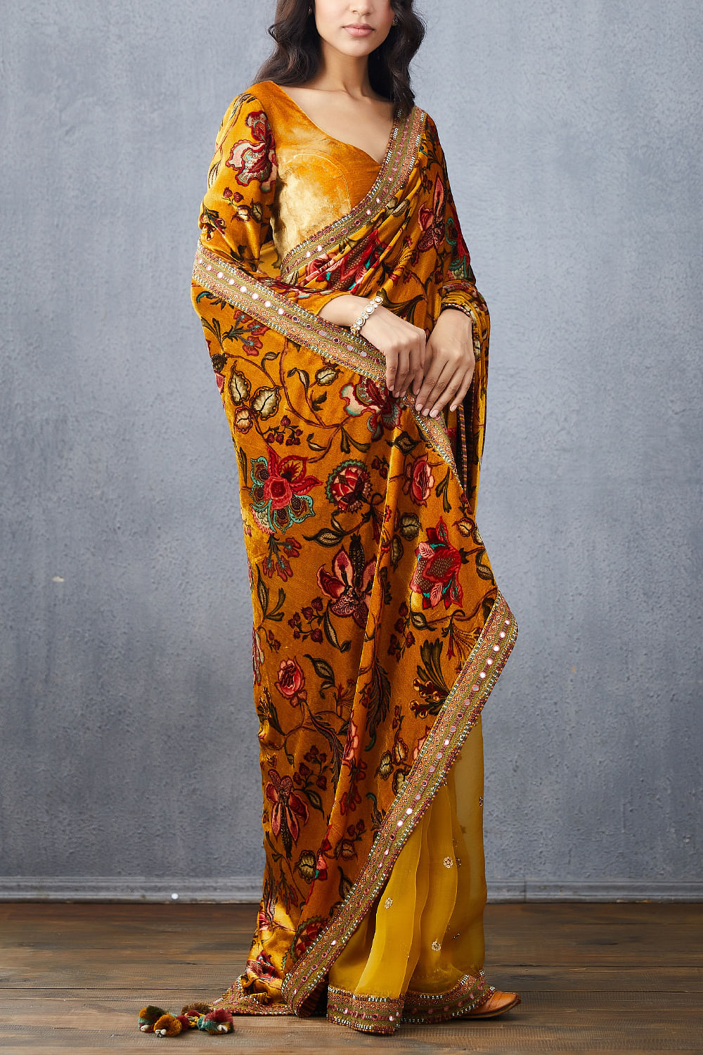 yellow velvet blouse