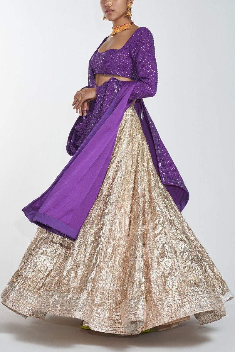 Purple Jacquard Silk & Velvet Lehenga Saree 1862SR07