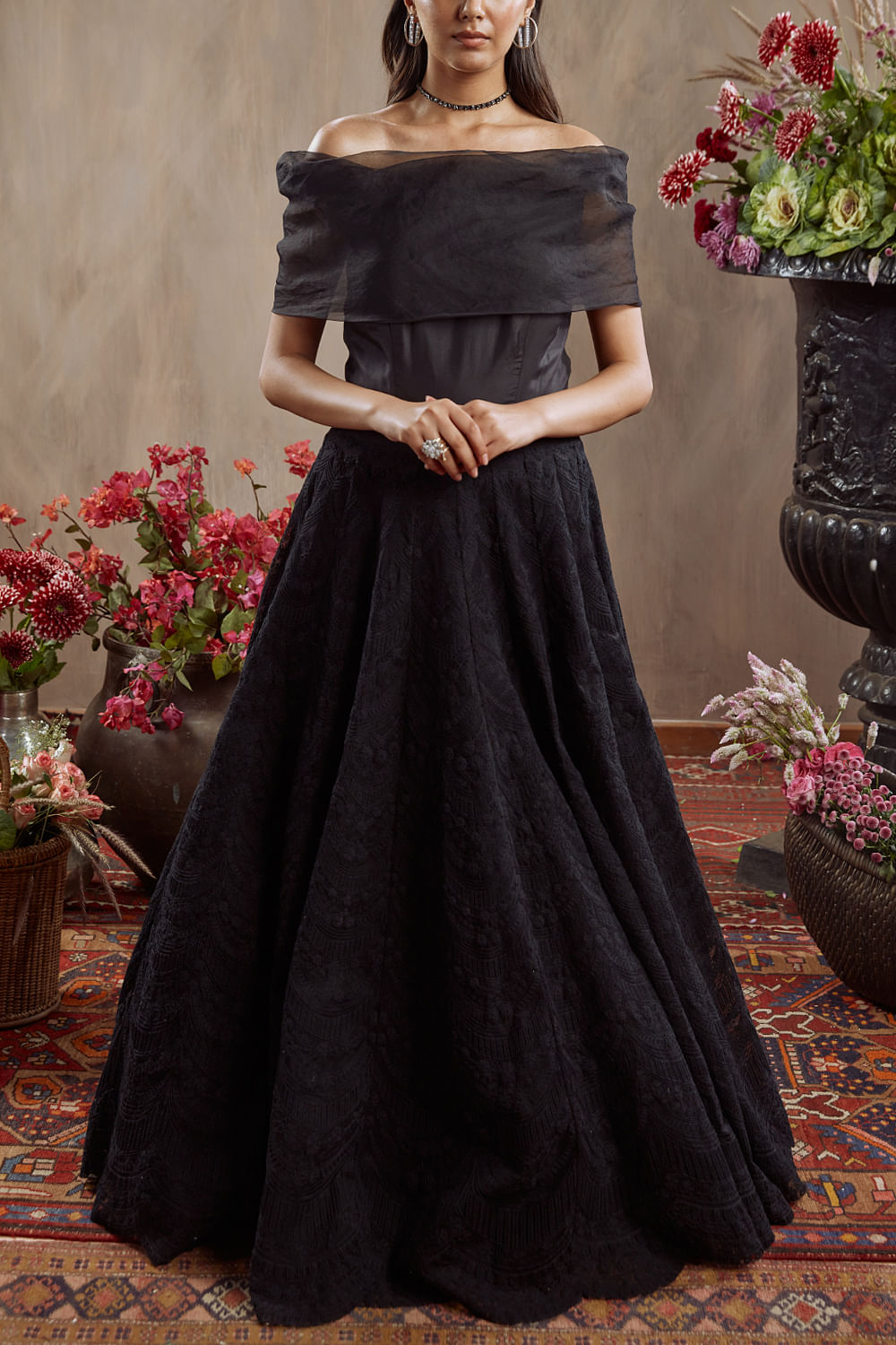 Buy Designer Black Criss-Cross Metallic Long Dress For Women Online -  Kahini Fashion