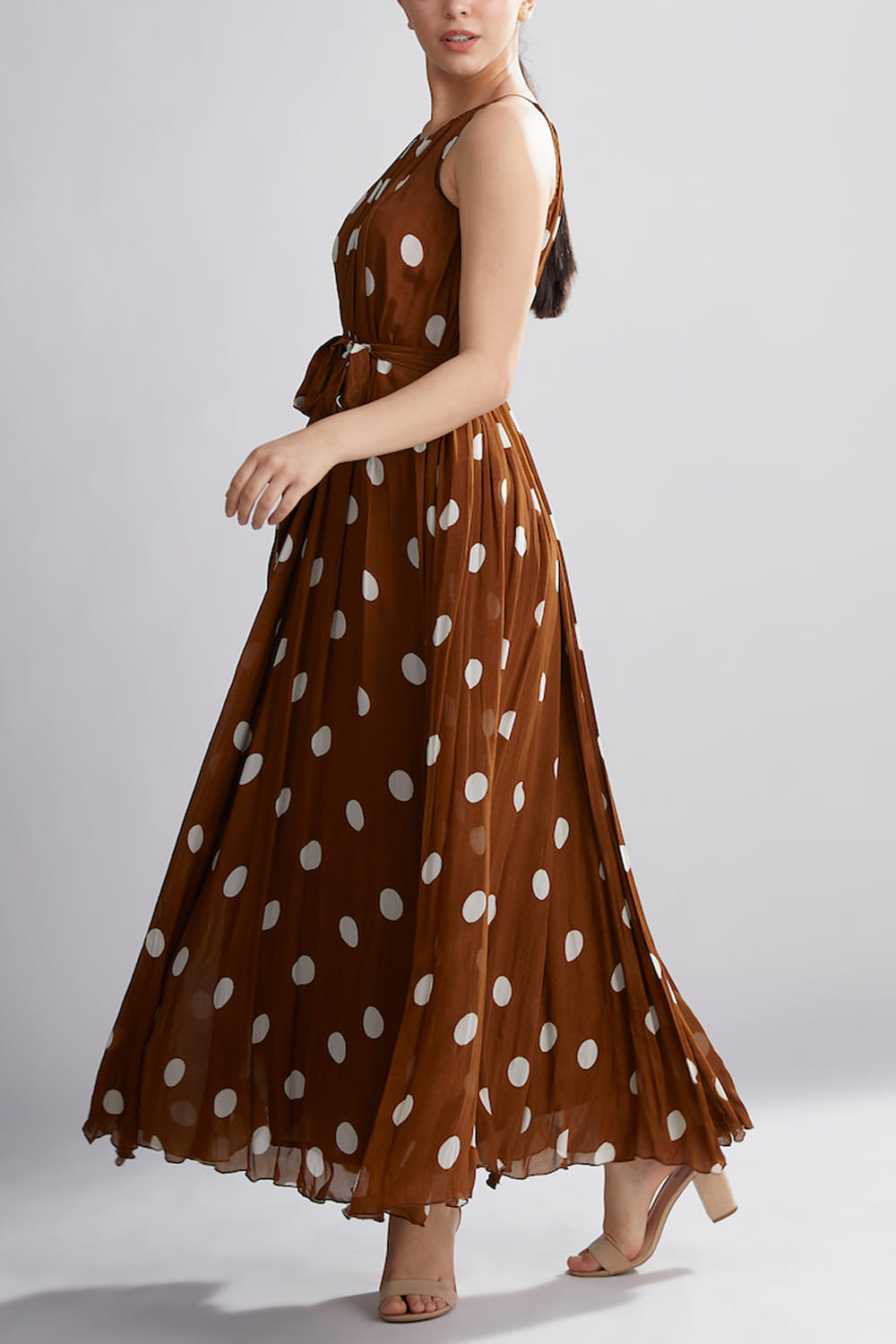 river island brown polka dot dress Brown Polka Dot Adrian Jersey Midi Dress