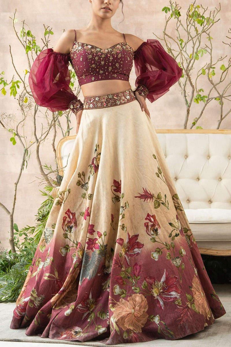 Ivory Ayana Lehenga Set | Floral lehenga, Wedding blouse designs, Blouse  designs