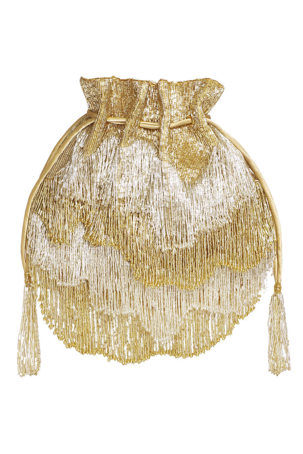 Buy Gold and silver tassel potli bag by Lovetobag Ayushi at