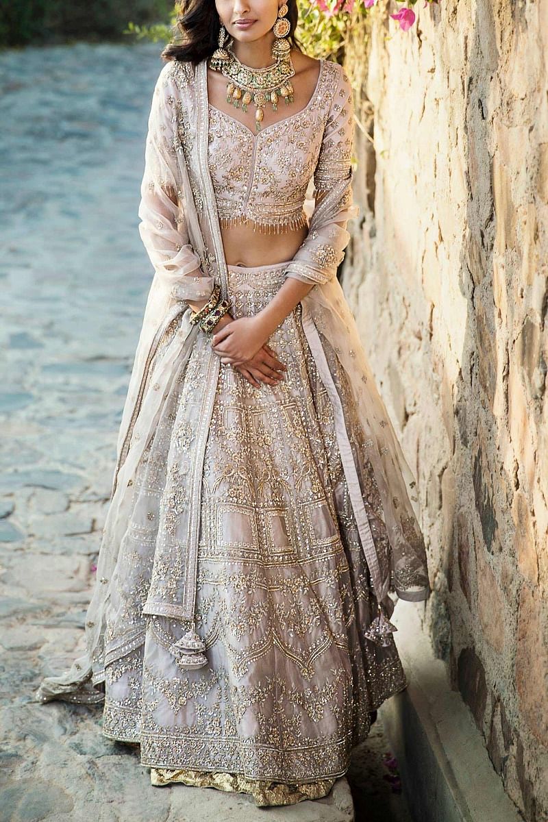 Buy Sequin Ivory Embroidered Lehenga Set by Matsya at Aashni and Co