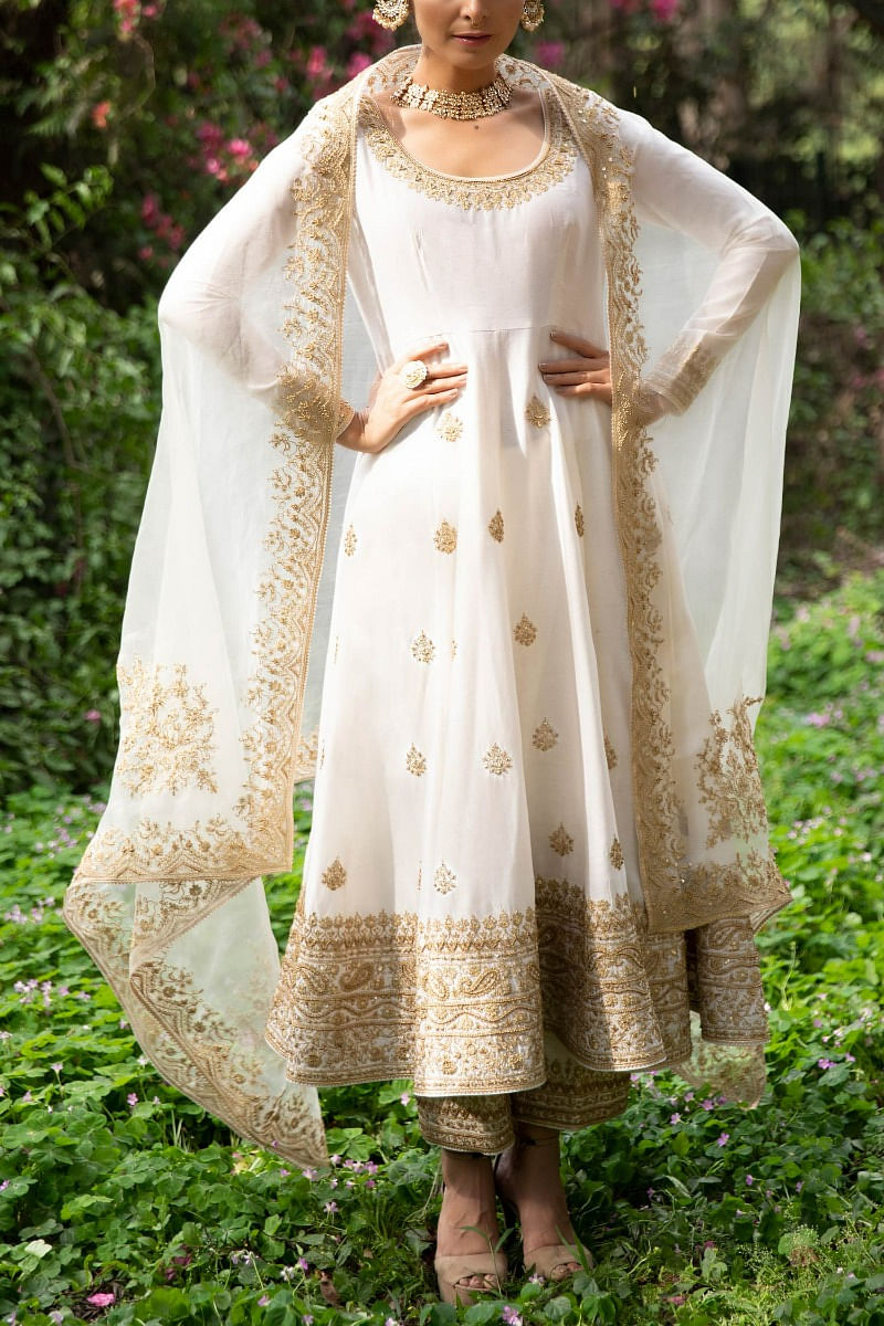 Off White Anarkali Suit With Narzling Duptta - Noble House Creations