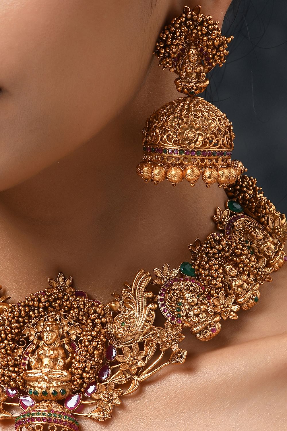 Buy Gold temple work necklace set by Paisley Pop at Aashni and Co