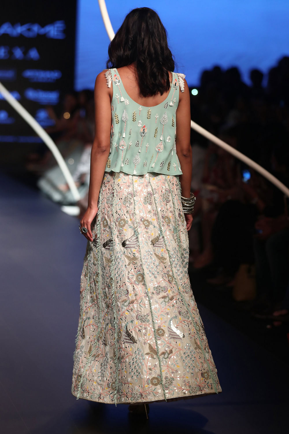 Buy Aqua embellished top and skirt set by Payal Singhal at Aashni and Co