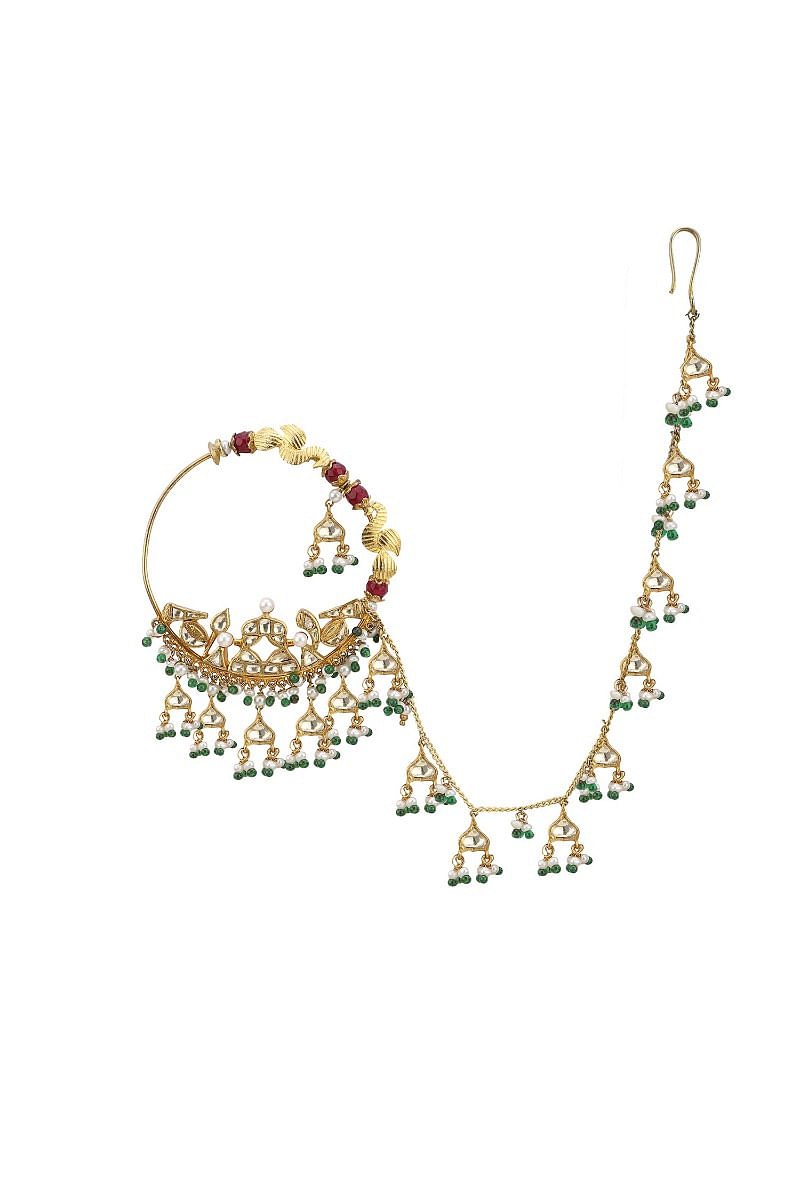 Buy Gold Plated Traditional and Ethnic Nose Nath/Pahadi Nath/Uttarakhand  Nath/Bengali Nath/Nath Embellished Chain With Guluband for Women at  Amazon.in