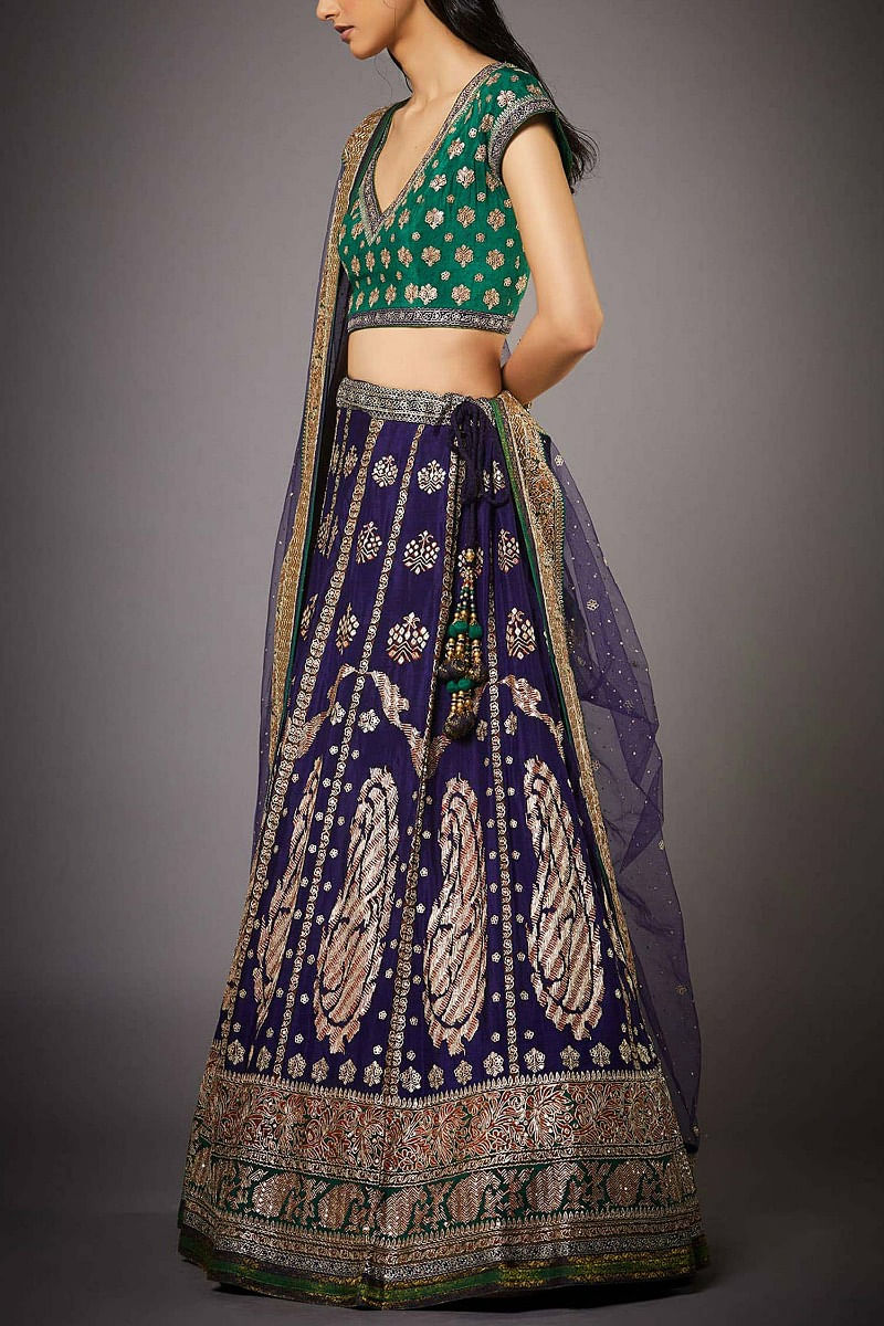 Punit Balana Silk Chanderi Printed Lehenga Set | Green, Silk Chanderi,  Round, Short | Fashion, Lehenga, Green lehenga