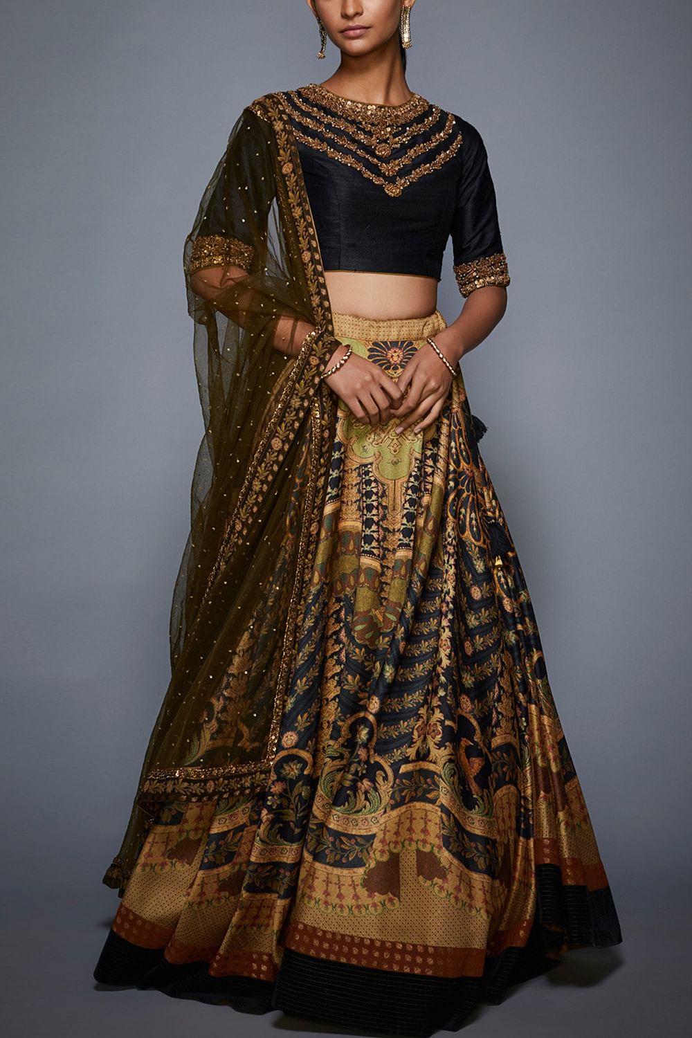 Buy Black printed lehenga set by Ritu Kumar at Aashni and Co
