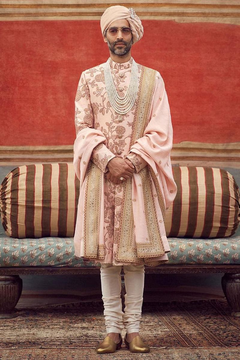 Pink jaal work sherwani