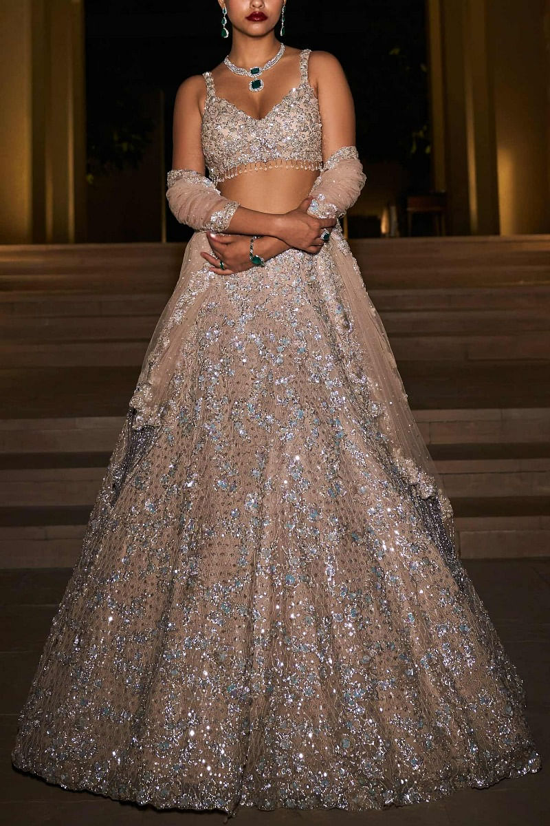 Silver Shimmer Tulle Embroidered Lehenga Set Design by Dolly J at Pernia's  Pop Up Shop 2024