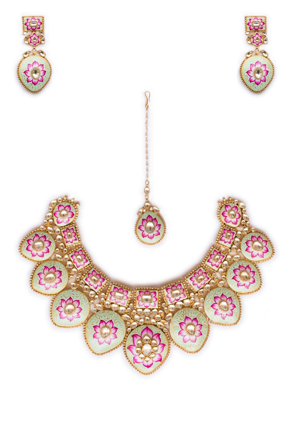 pink meenakari necklace