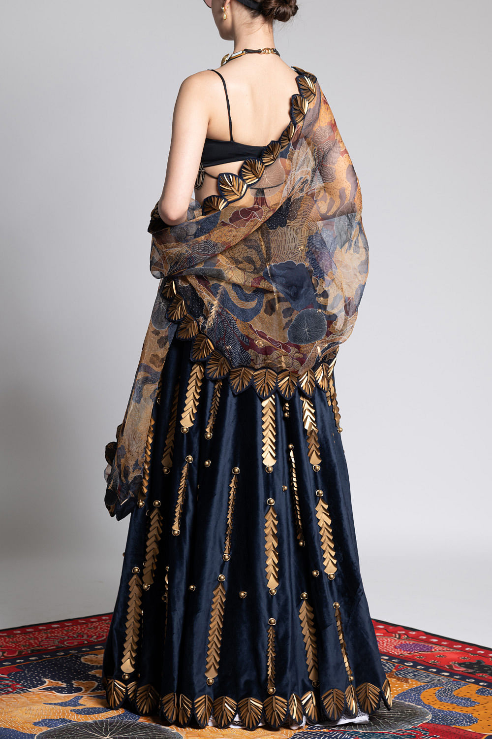 Buy Shivan & Narresh Black Silk Organza With Viscose Crepe Cold Shoulder  Lehenga Set Online | Aza Fashions