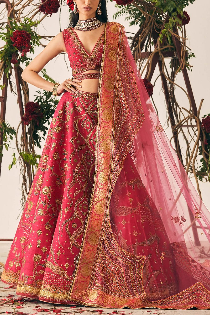 Buy Red embellished lehenga set by Sulakshana Monga at Aashni and Co