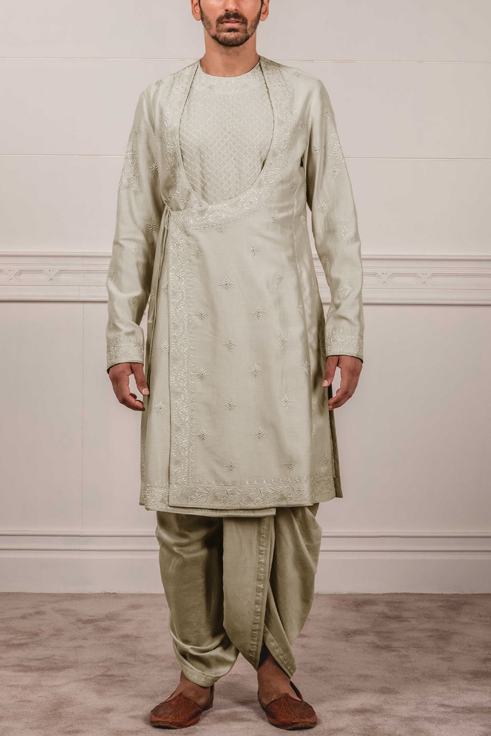 Buy Grey angrakha kurta dhoti set by Tarun Tahiliani at Aashni and Co