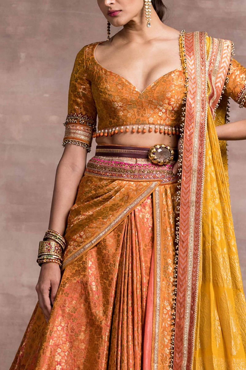 Buy Wonderful Orange Embroidered Sequinned Lehenga and Blouse With Dupatta  At Shopgarb – Shopgarb Store