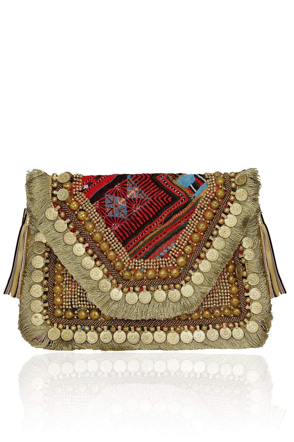 Buy Gold embellished banjara clutch by Vipul Shah Bags at Aashni