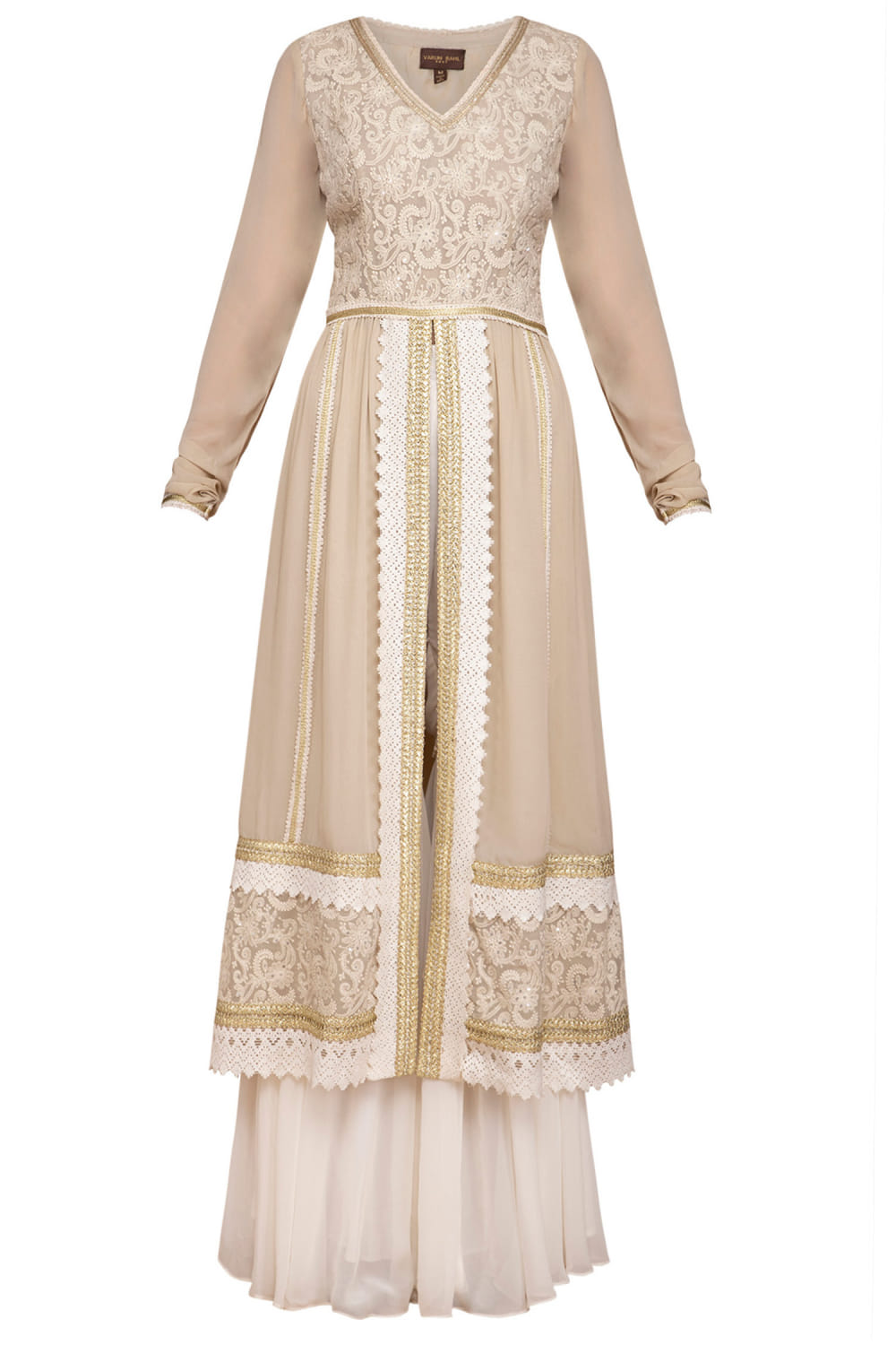 Ivory chikankari sharara set designed by Varun Bahl at AASHNI+CO.