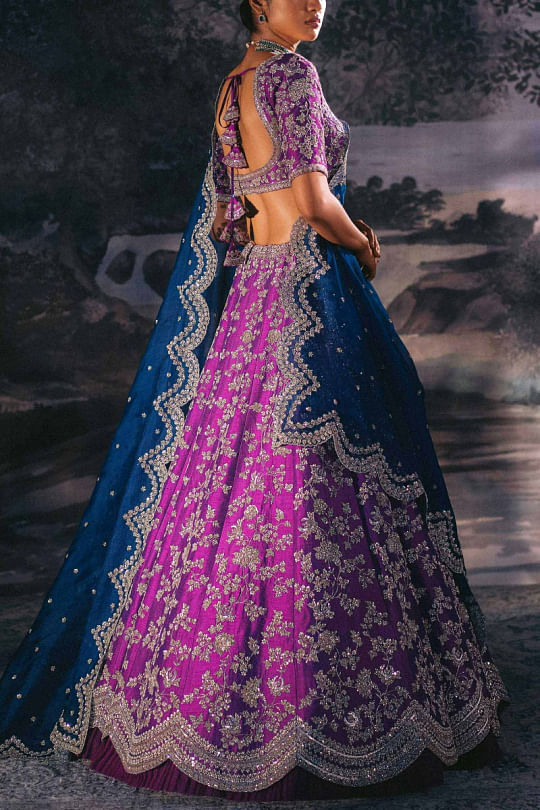 Buy Purple Raw Silk Dupatta Organza Riwaayat Bridal Lehenga Set For Women  by Anushree Reddy Online at Aza Fashions.
