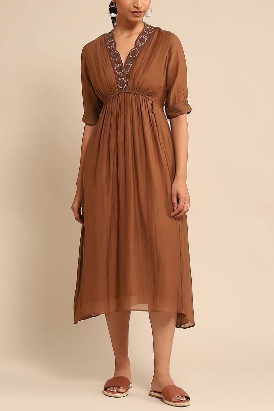 Kyra midi dress sale in fuchsia & orange