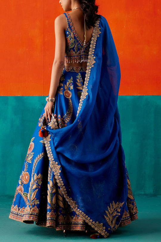 Seema Gujral Blue Georgette Floral Embellished Lehenga Set – Kuro Clothing  India