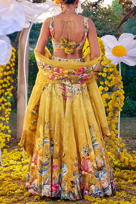 Yellow Organza Floral Lehenga Choli 244333