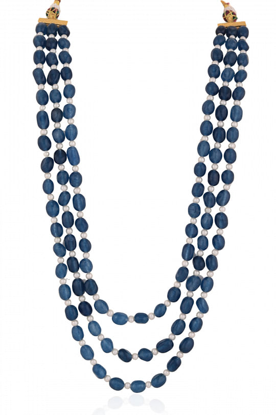 Blue Paper Bead and Small Bronze Bead Necklace | Handmade in Yangon, M -  YGN Collective