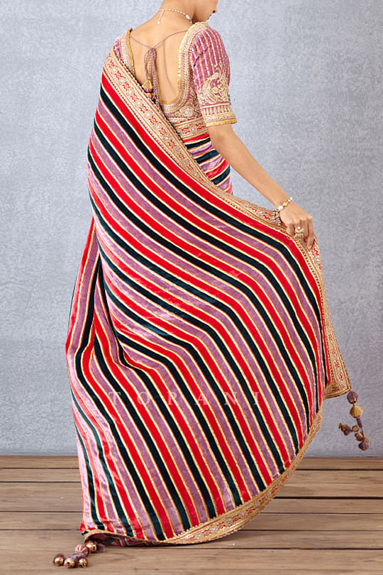 Red Printed Sharara Saree With Blouse And Belt – Chhavvi Aggarwal