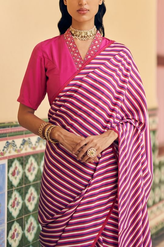 Buy Designer Striped Sarees Online Aashni Co