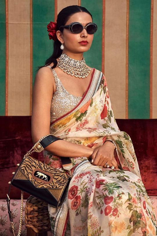 Buy Organza Saree with Unstitched Blouse Fabric by Sabyasachi at Aza  Fashions | Organza saree, Red saree blouse, Stylish sarees