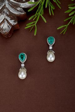 Pearl and best sale green stone earrings