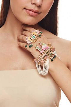 Buy Multicolour meenakari bride and groom cuff bracelet and ring