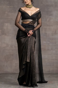 Buy Black concept sari and blouse by Tarun Tahiliani at Aashni and Co