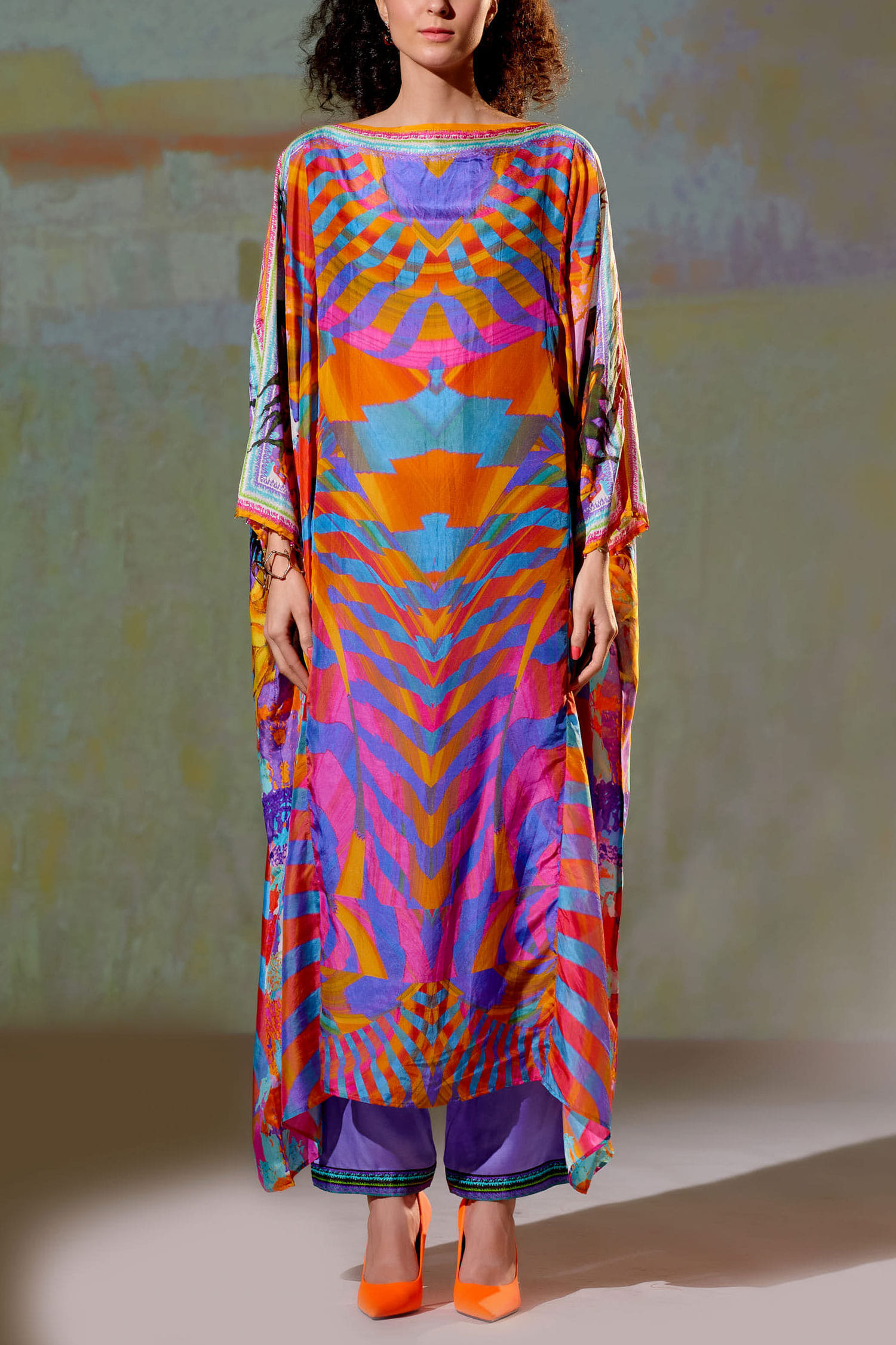 Buy Multicolour striped silk kaftan by Rajdeep Ranawat at Aashni and Co